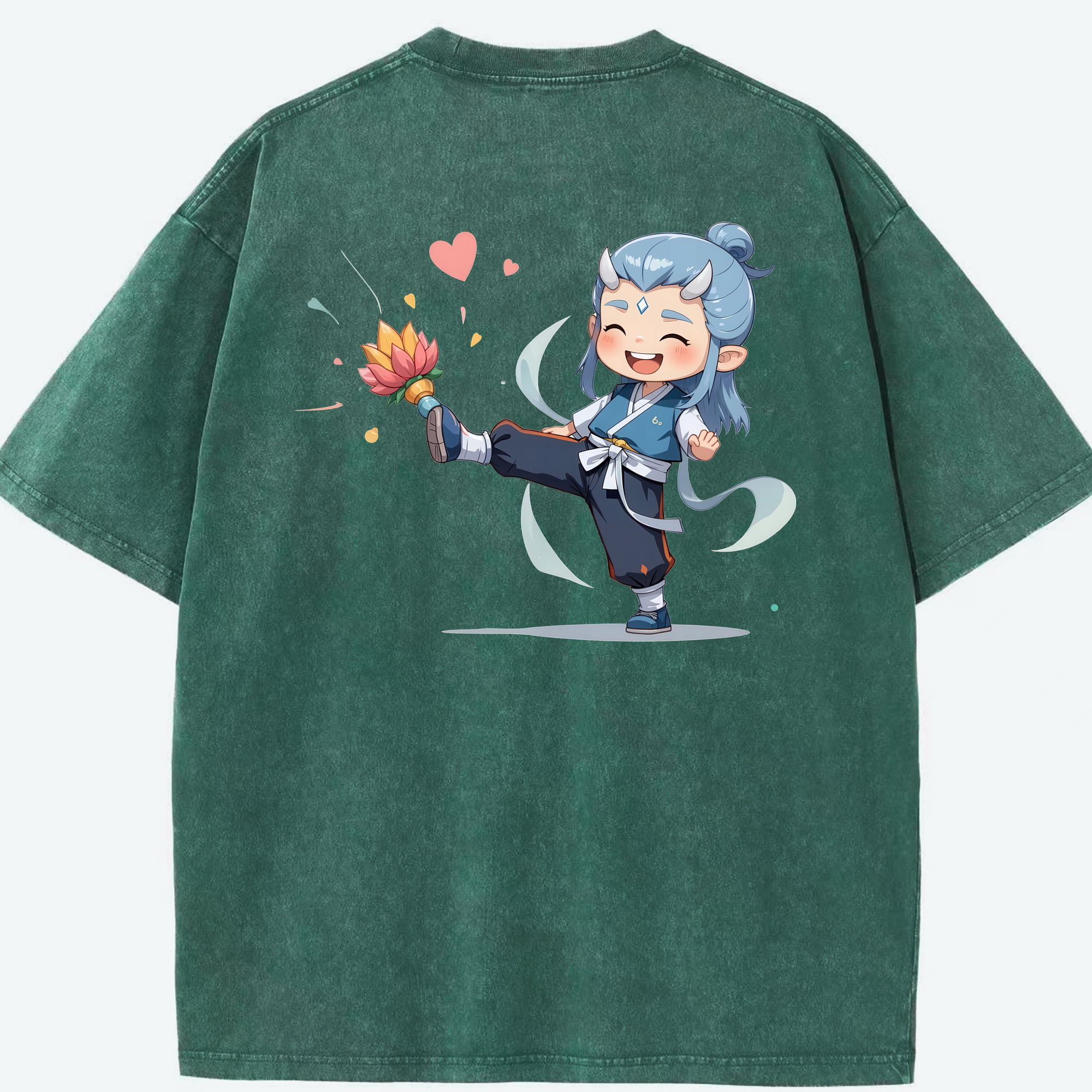 （画像用） Ne Zha 2 ナタ 魔童の大暴れ 綿100% ヴィンテージ風 半袖Tシャツ（背面プリント）